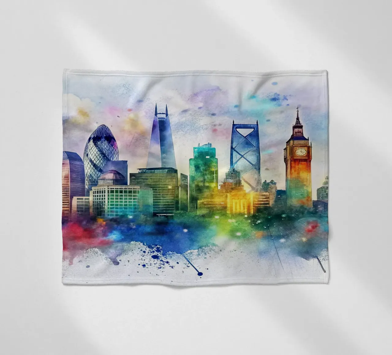 Skyline di Londra ad acquerello coperta in pile da 🎁 ARTVI-SHOP
