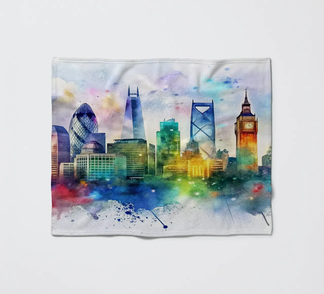 Skyline di Londra ad acquerello coperta in pile da 🎁 ARTVI-SHOP