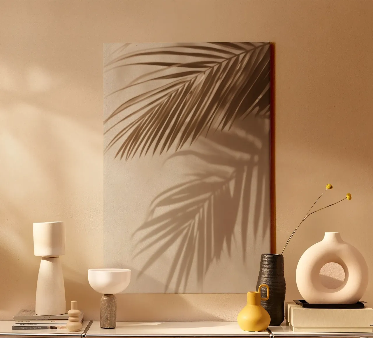 Palmblad schaduwen canvas van Indigo Tides Art