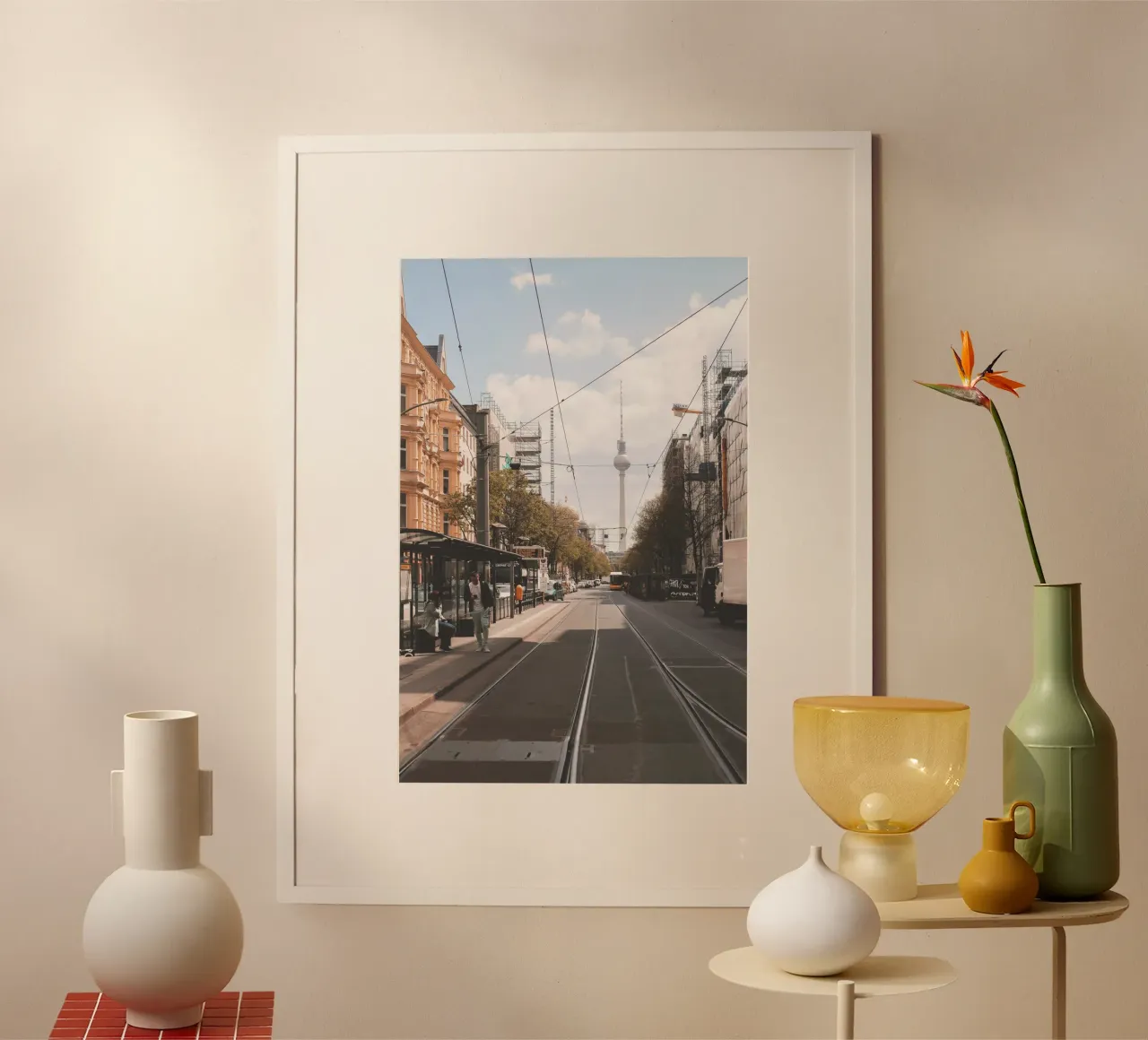 Berlino, Germania I Strada di Berlino e torre Fernsehturm poster con telaio in plastica da Julie Travel Photography