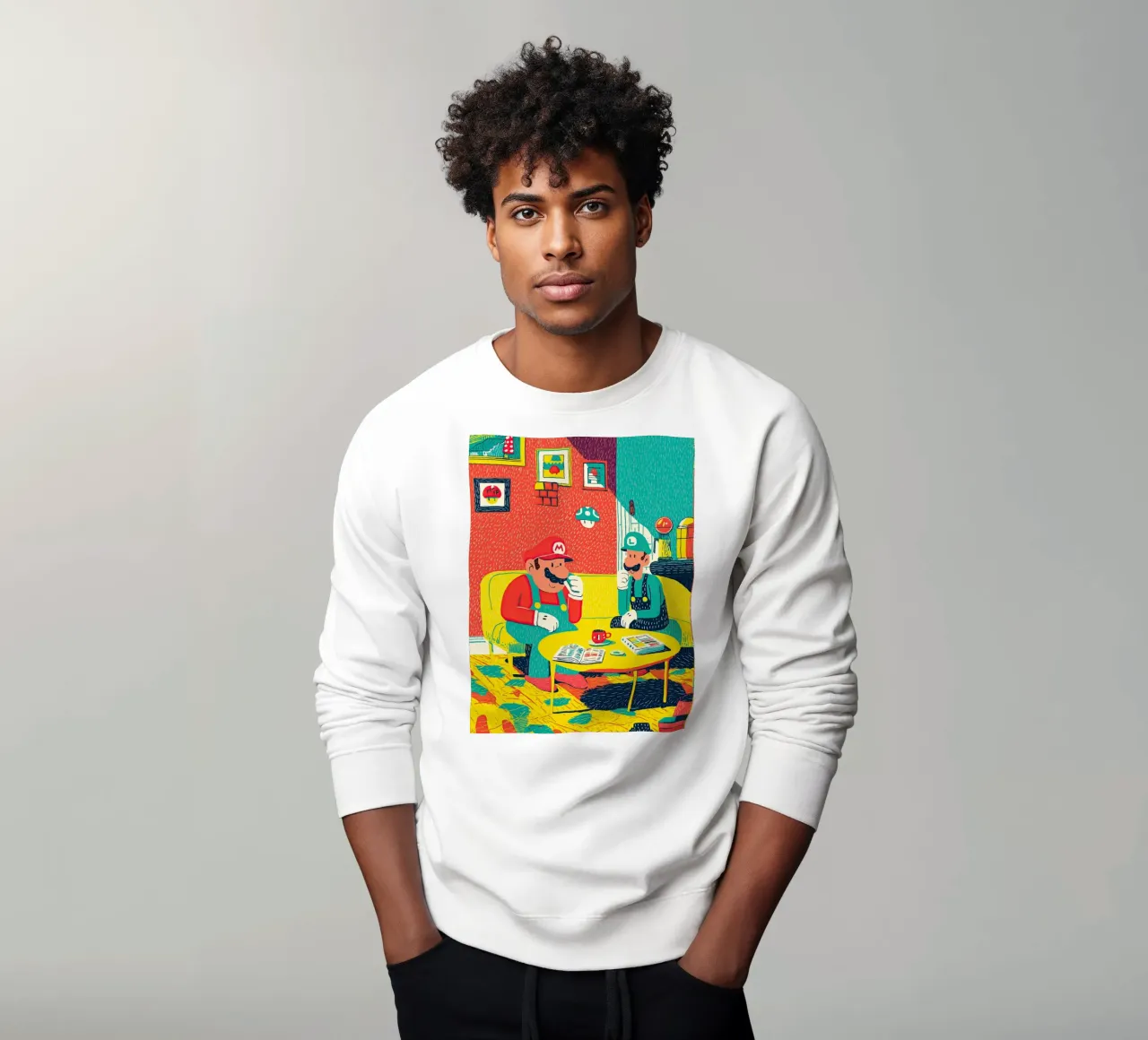 Super Mario & Luigi Coffee Break – Pop Art Canvas felpa da Kaji