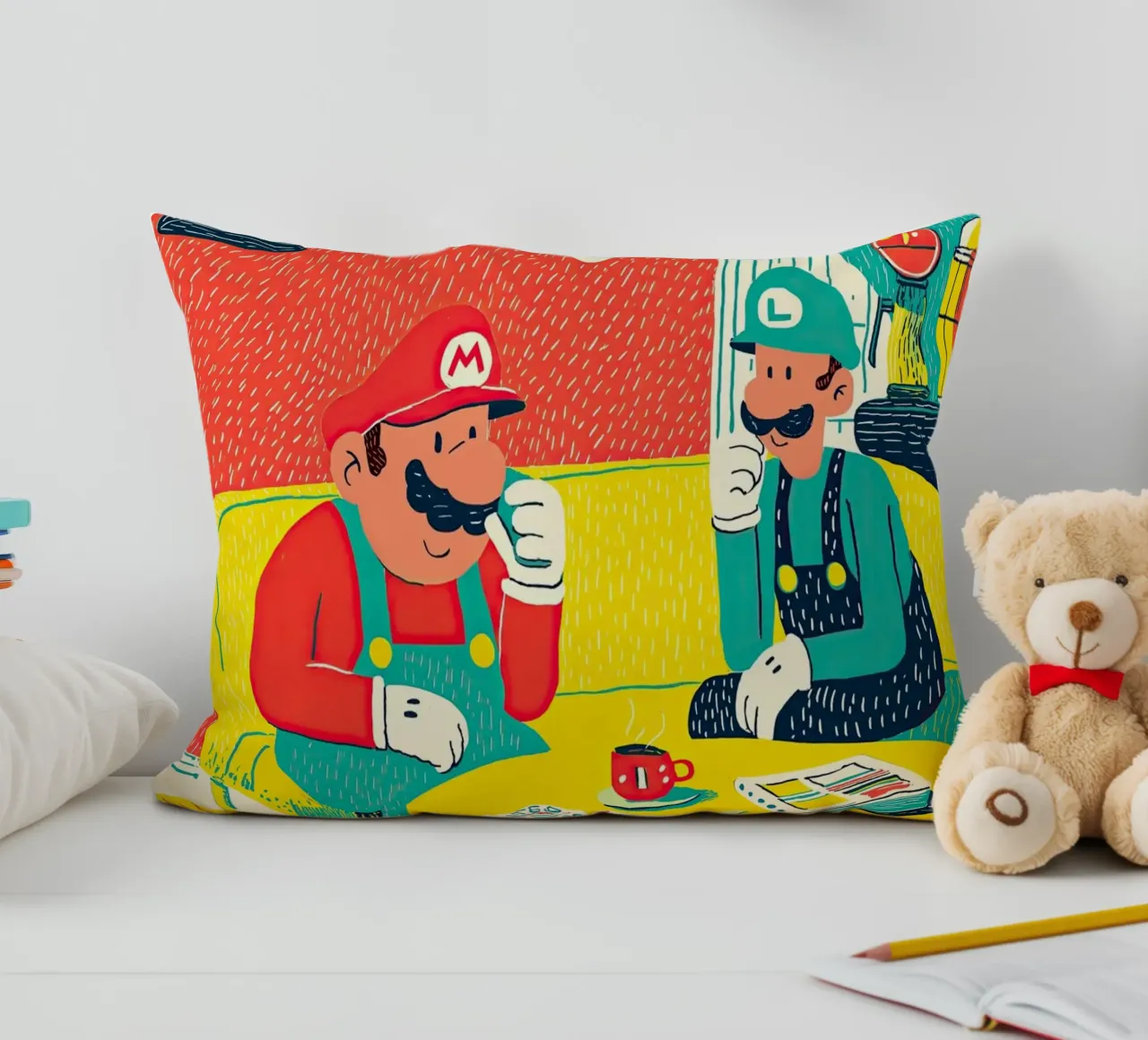 Super Mario & Luigi Coffee Break – Pop Art Canvas cuscino da Kaji