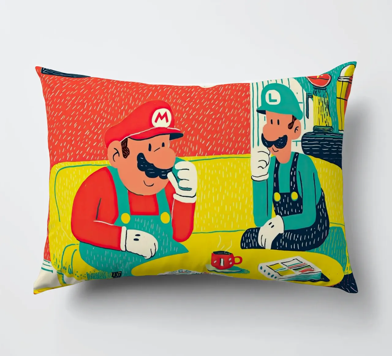 Super Mario & Luigi Coffee Break – Pop Art Canvas cuscino da Kaji