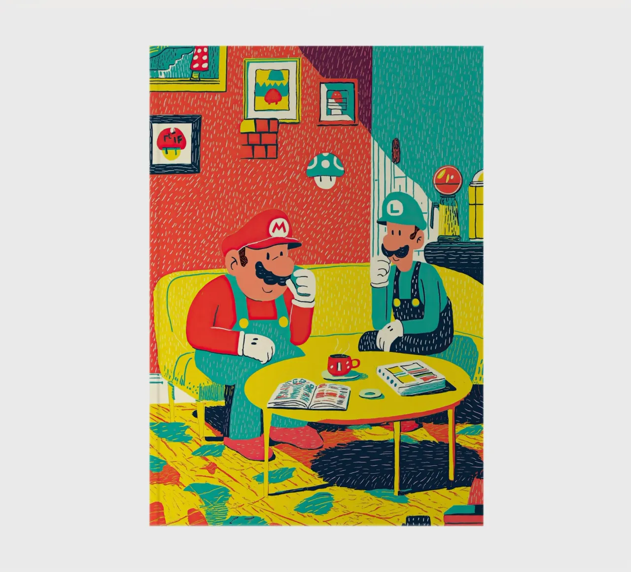 Super Mario & Luigi Coffee Break - Pop Art Canvas notebook by Kaji