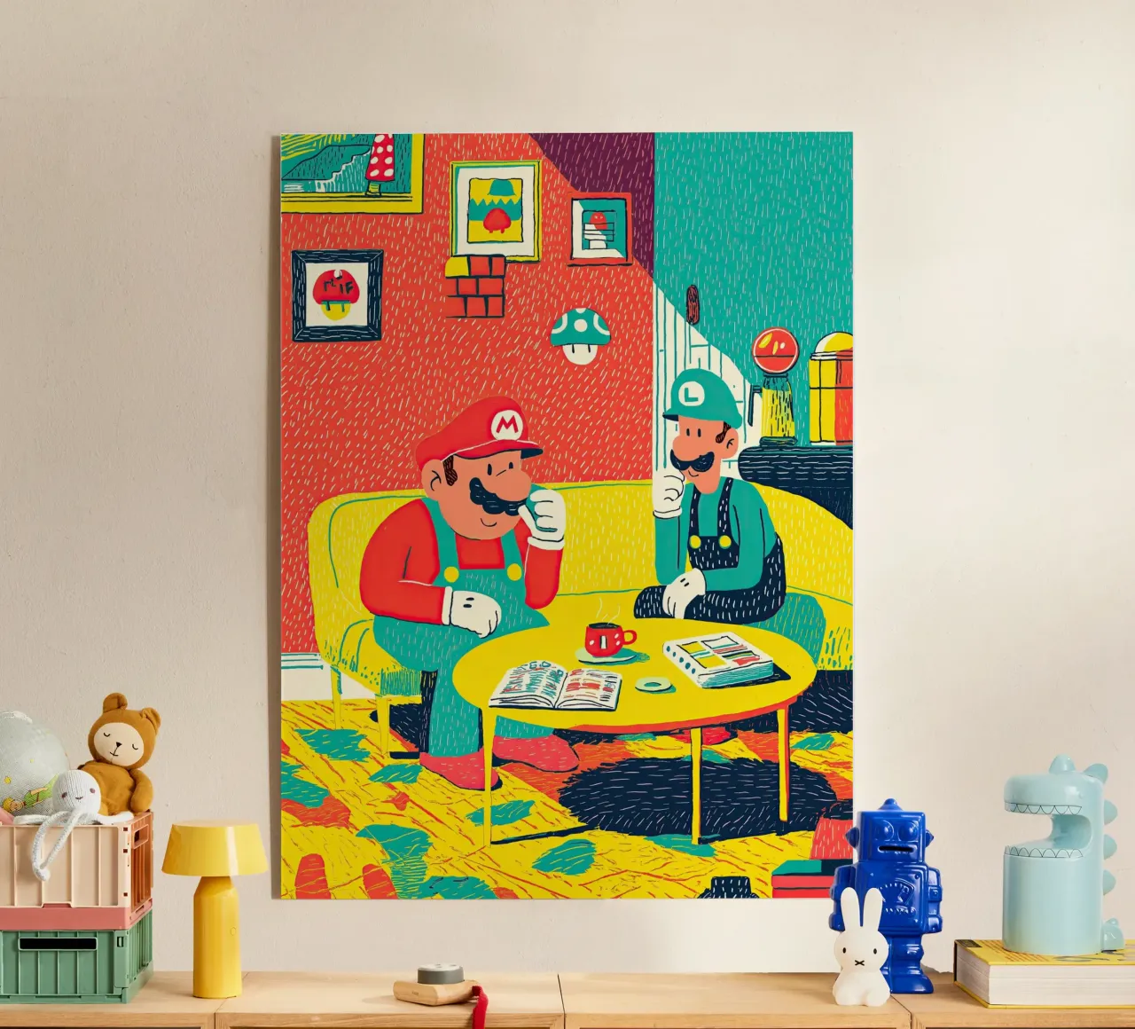 Super Mario & Luigi Coffee Break – Pop Art Canvas plexiglass da Kaji