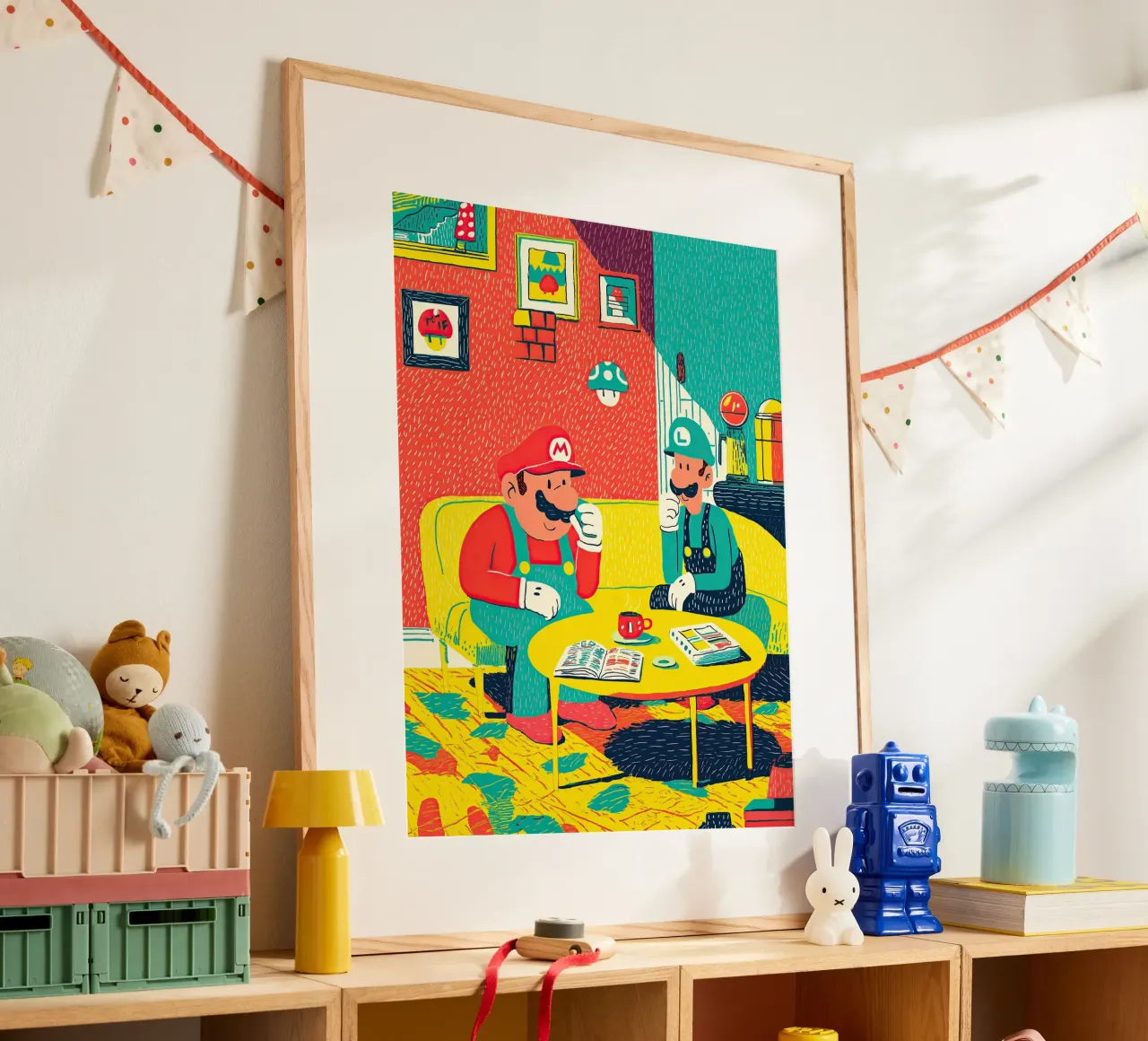 Super Mario & Luigi Coffee Break – Pop Art Canvas carta hahnemühle da Kaji
