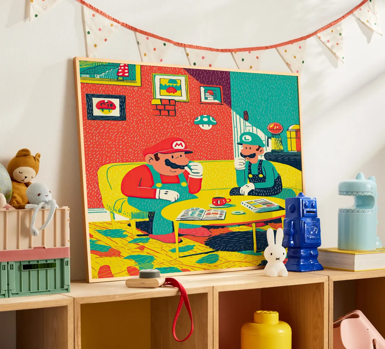 Super Mario & Luigi Coffee Break – Pop Art Canvas carta hahnemühle da Kaji