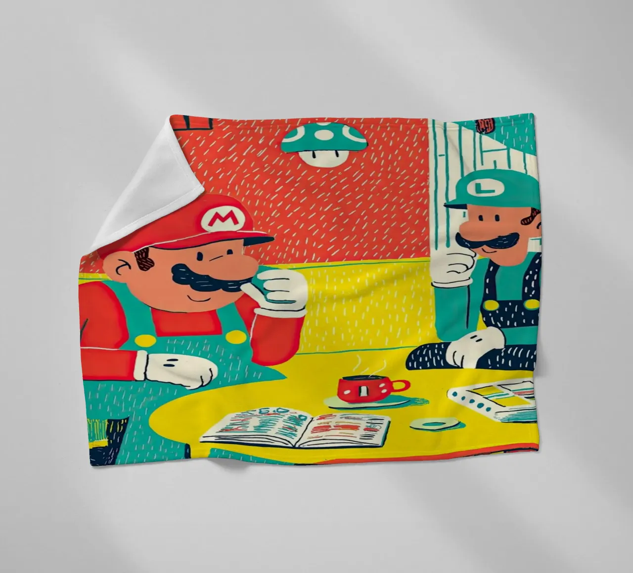 Super Mario & Luigi Coffee Break – Pop Art Canvas coperta in pile da Kaji