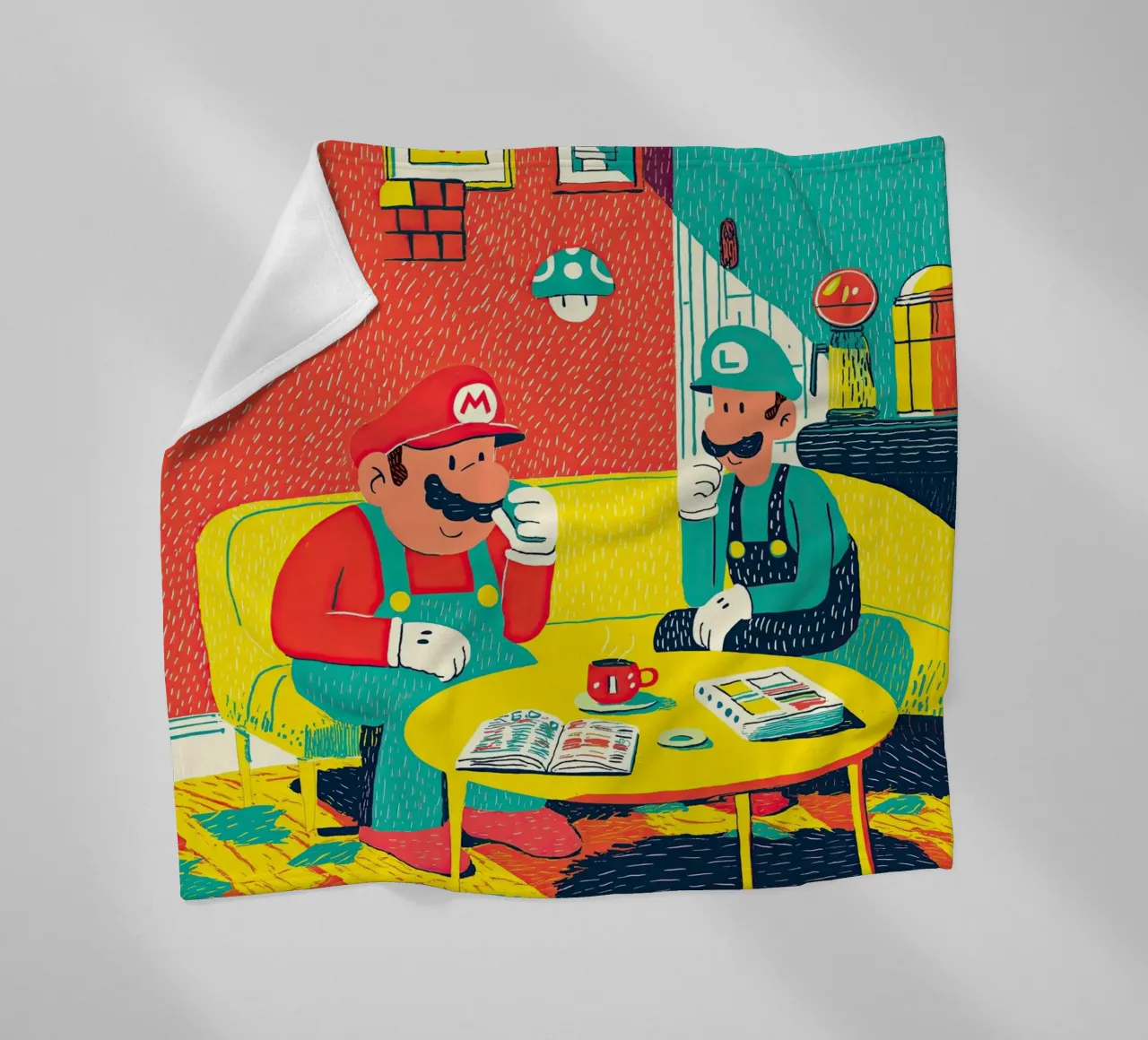 Super Mario & Luigi Coffee Break – Pop Art Canvas coperta in pile da Kaji