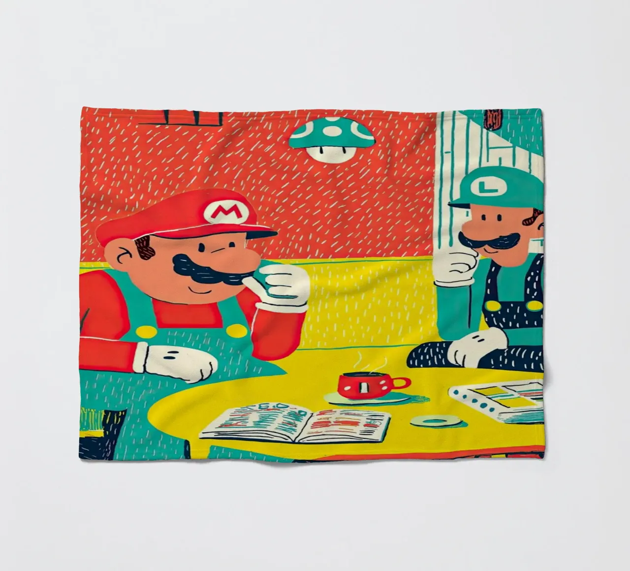 Super Mario & Luigi Coffee Break – Pop Art Canvas coperta in pile da Kaji