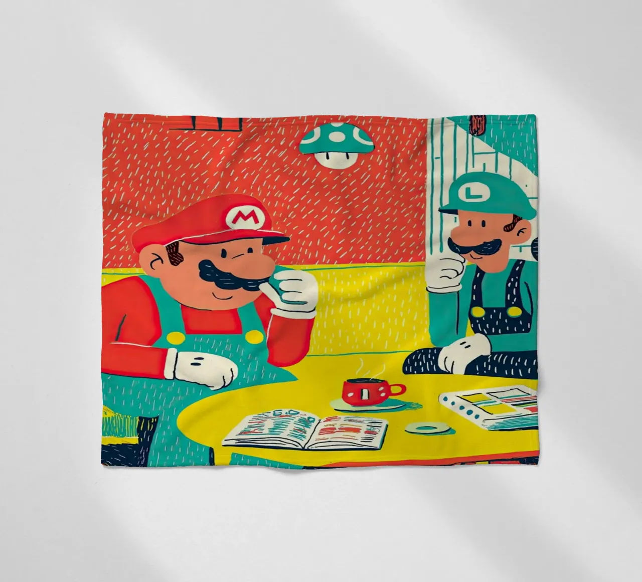 Super Mario & Luigi Coffee Break – Pop Art Canvas coperta in pile da Kaji