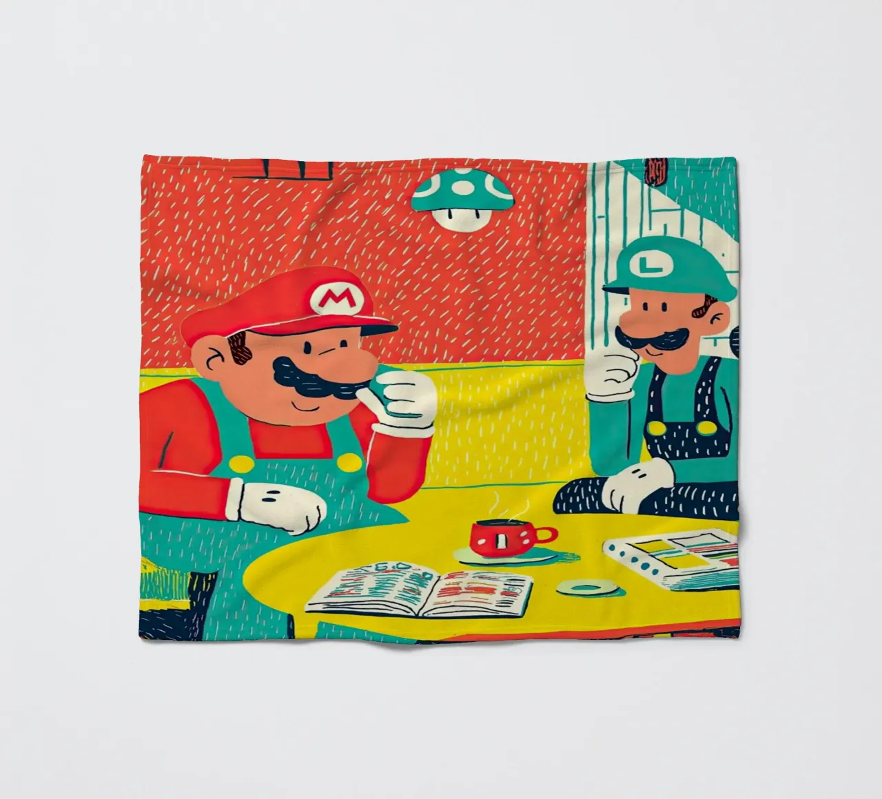 Super Mario & Luigi Coffee Break – Pop Art Canvas coperta in pile da Kaji