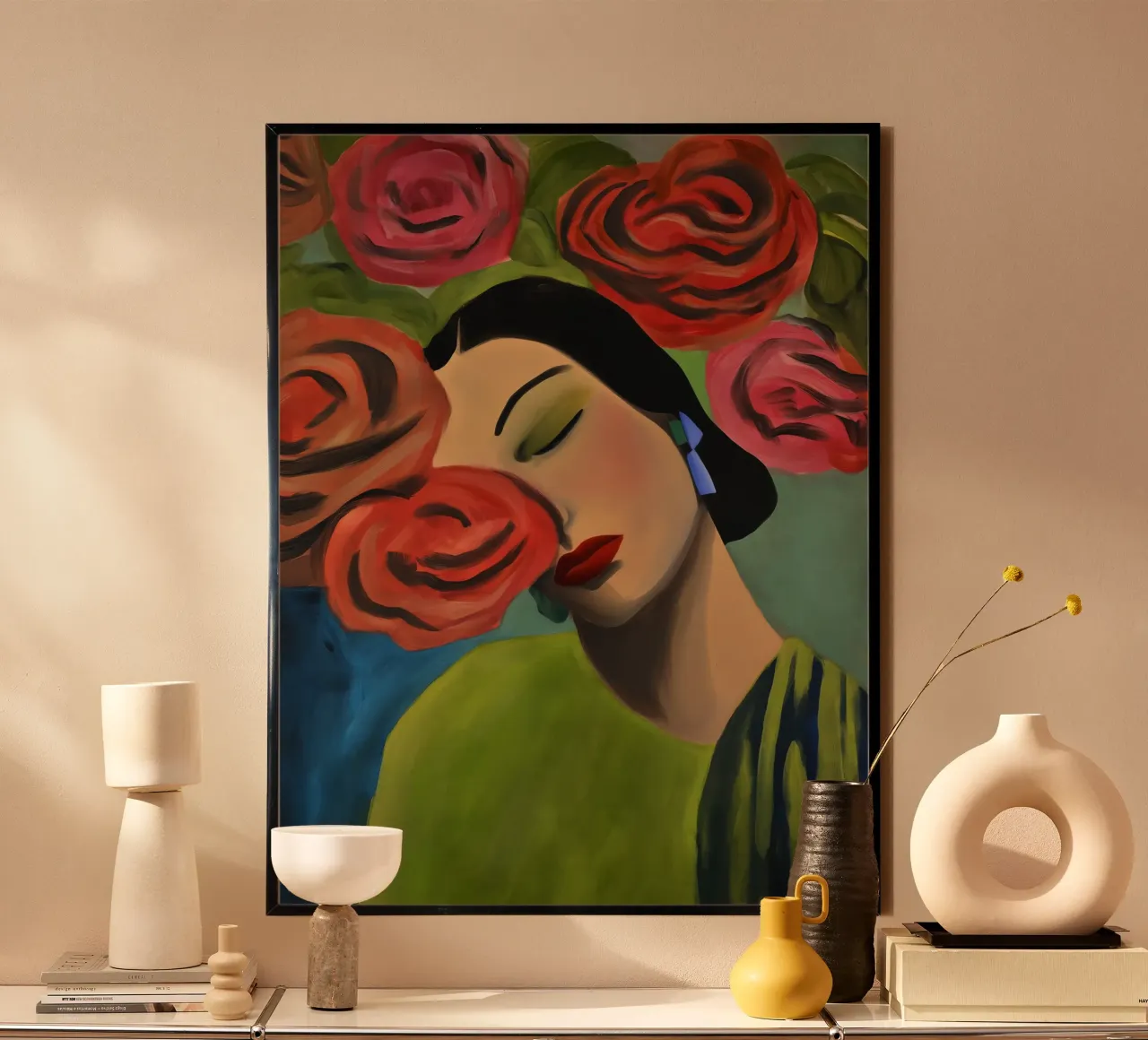 Portrait d'une Espagnole avec des roses rouges | Peinture poster de Autofocus