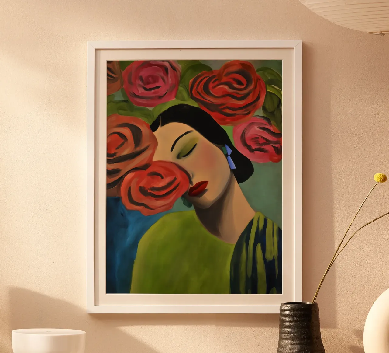 Portrait d'une Espagnole avec des roses rouges | Peinture poster de Autofocus