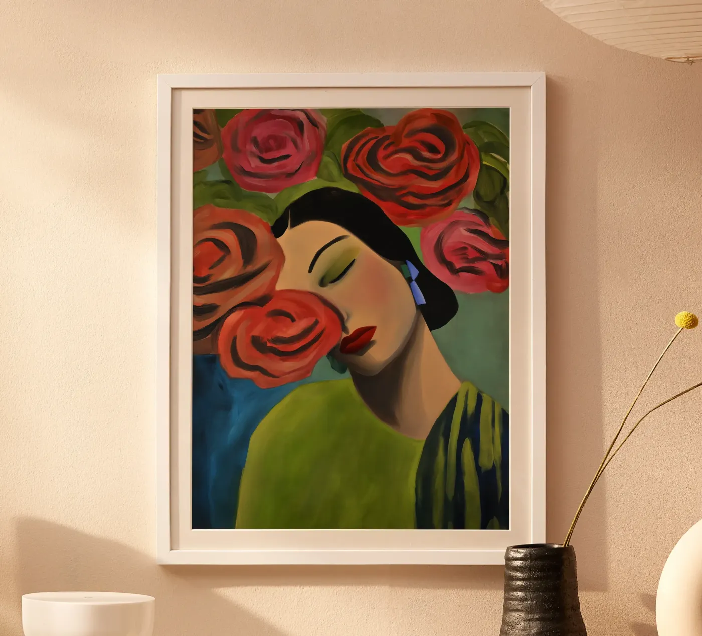 Portrait Spanish woman with red roses | Painting poster da Autofocus