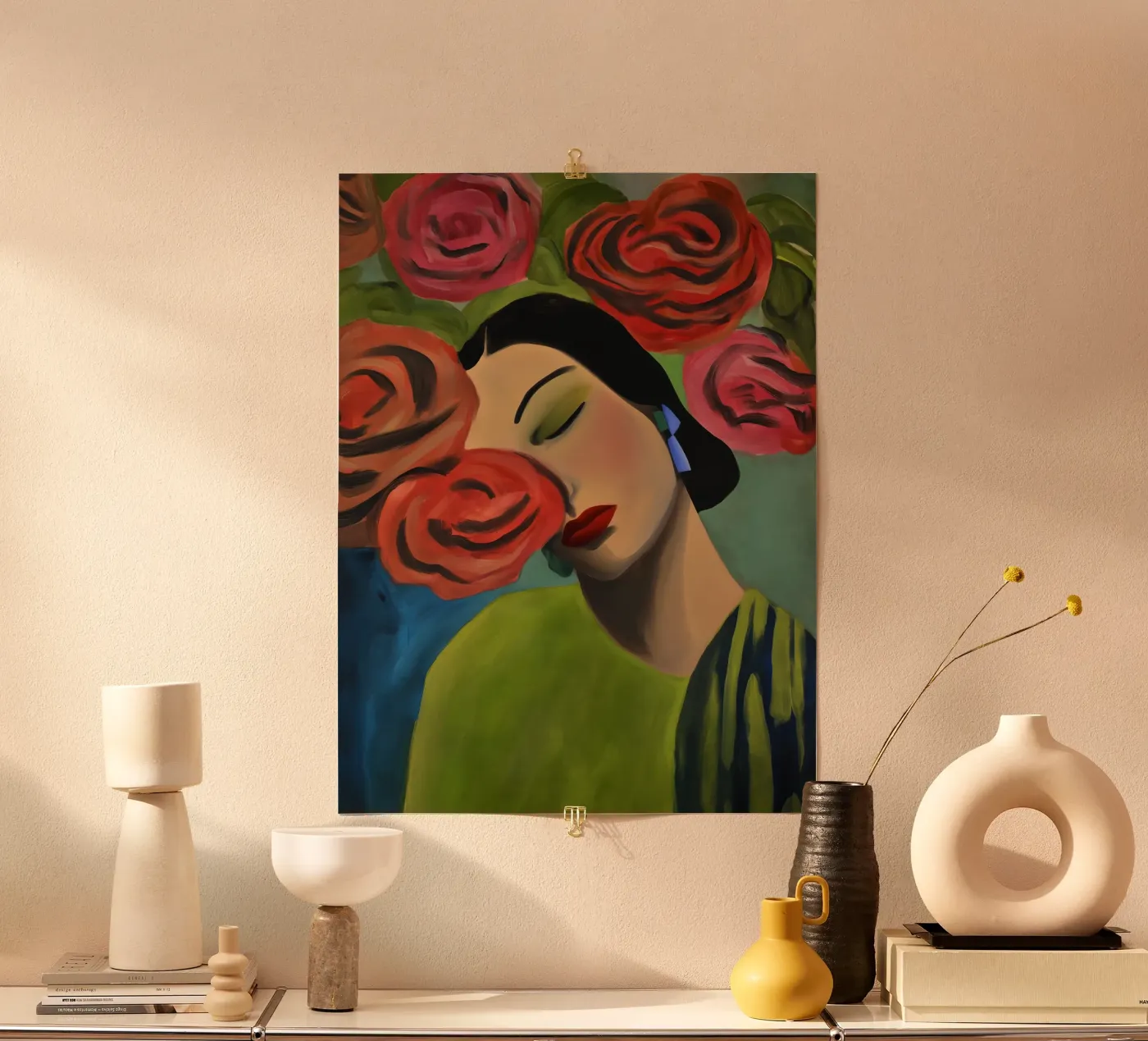 Portrait Spanish woman with red roses | Painting poster da Autofocus