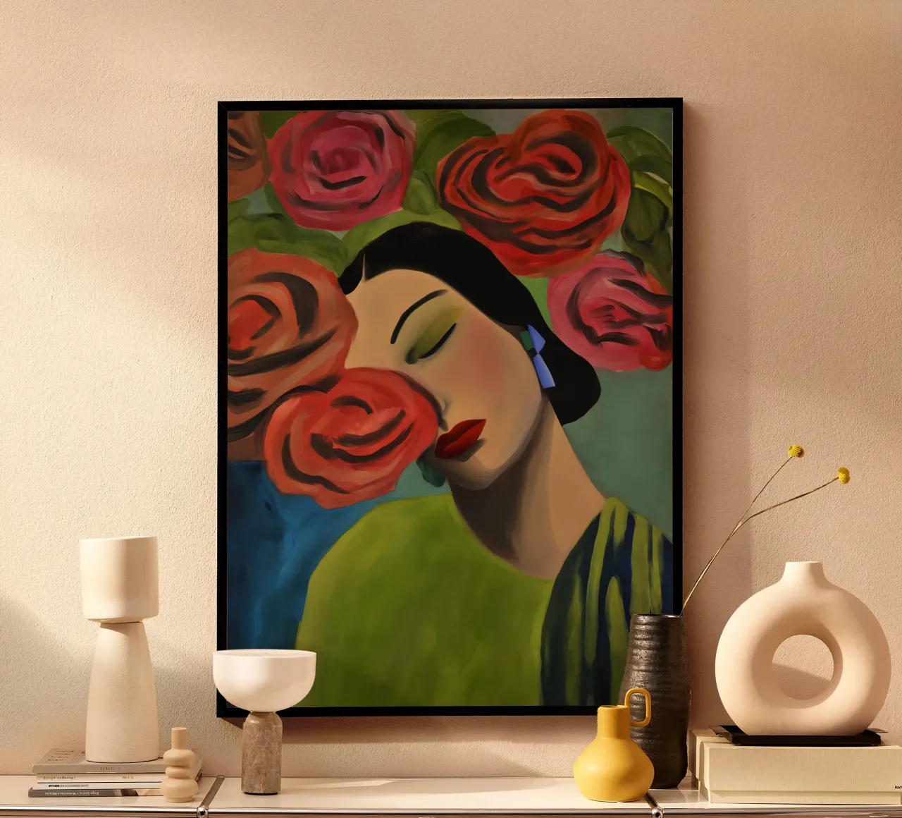 Portrait d'une Espagnole avec des roses rouges | Peinture poster de Autofocus