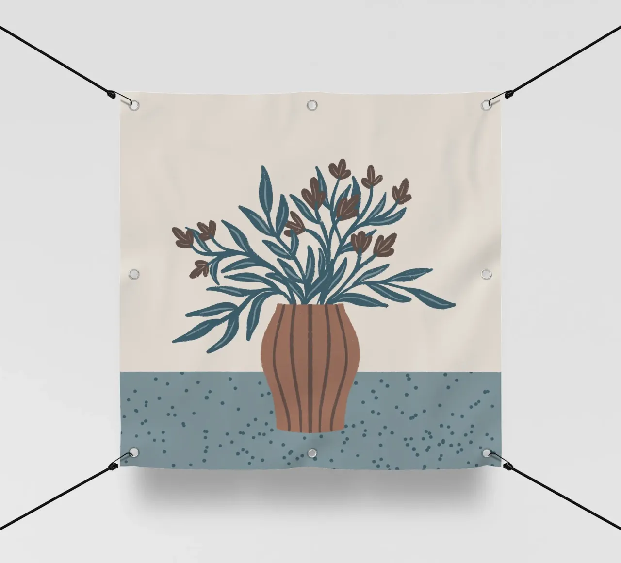 Fiori marroni in un vaso - Natura morta floreale minimalista telo in pvc da Wackapacka