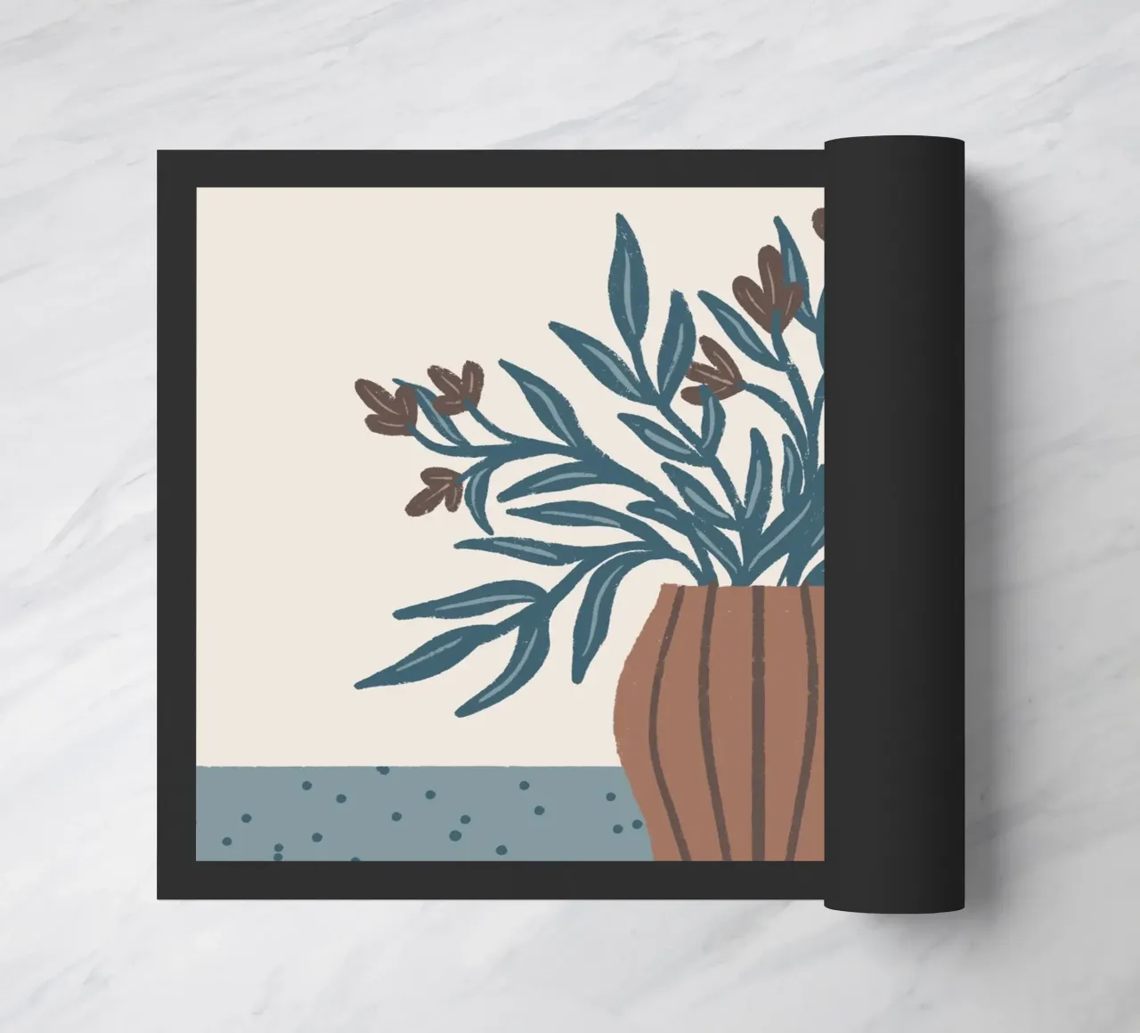 Braune Blumen in einer Vase - Minimalistisches Blumenstillleben Fußmatte von Wackapacka