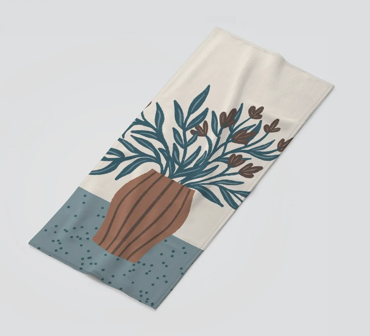 Fiori marroni in un vaso - Natura morta floreale minimalista telo mare da Wackapacka