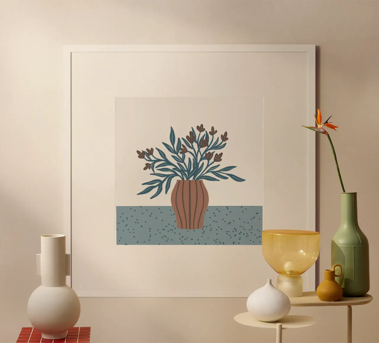 Braune Blumen in einer Vase - Minimalistisches Blumenstillleben Poster von Wackapacka
