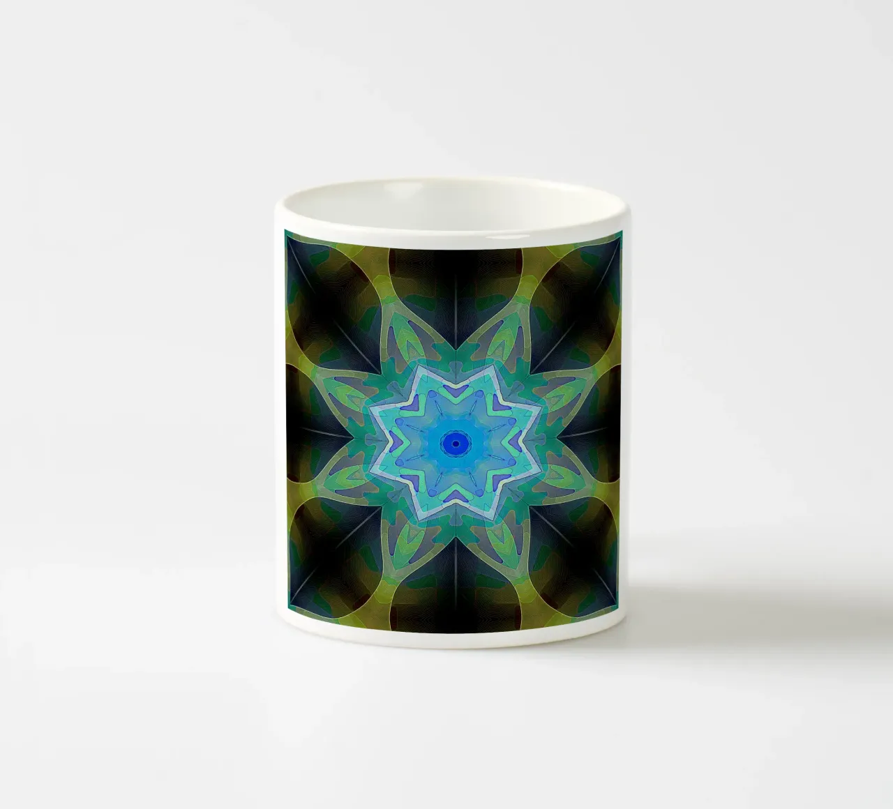 Étoile bleue brillante encadrée de formes de feuilles à motifs mug en céramique de Gürsel Yesil Digital Art