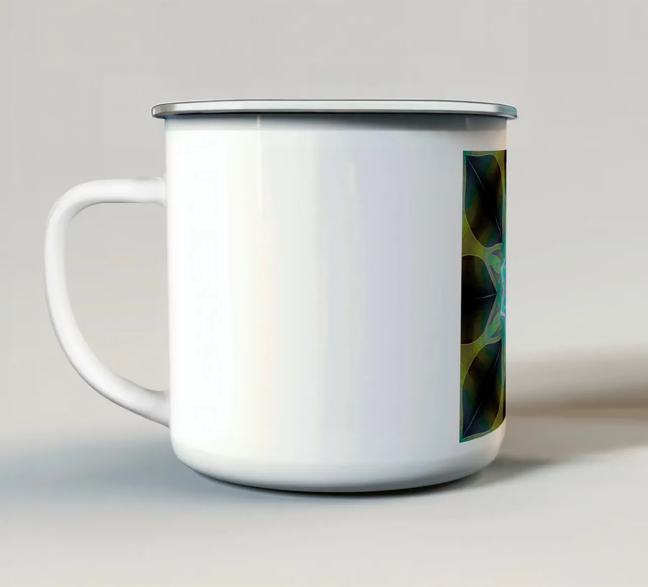 Stella blu brillante incorniciata da forme di foglie a fantasia tazza in smalto da Gürsel Yesil Digital Art