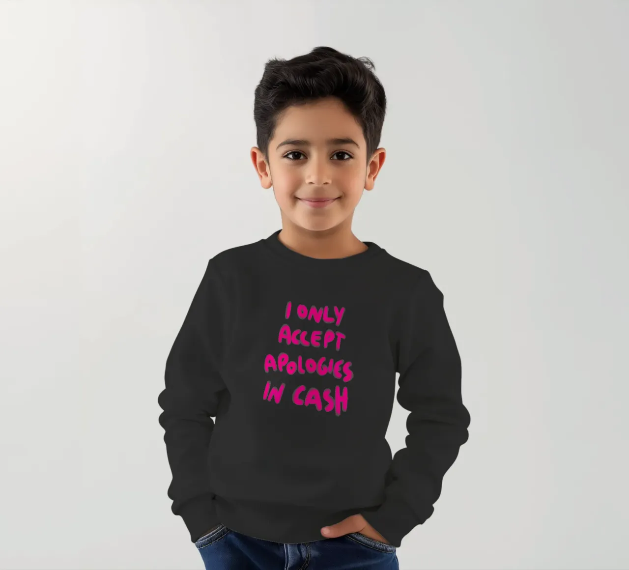I only accept apologies in cash - Handlettering felpa bambino da Illustration Raissa Oltmanns