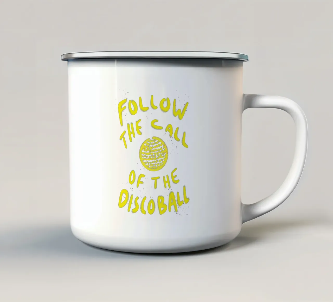Follow the Call of the Discoball tazza in smalto da Illustration Raissa Oltmanns