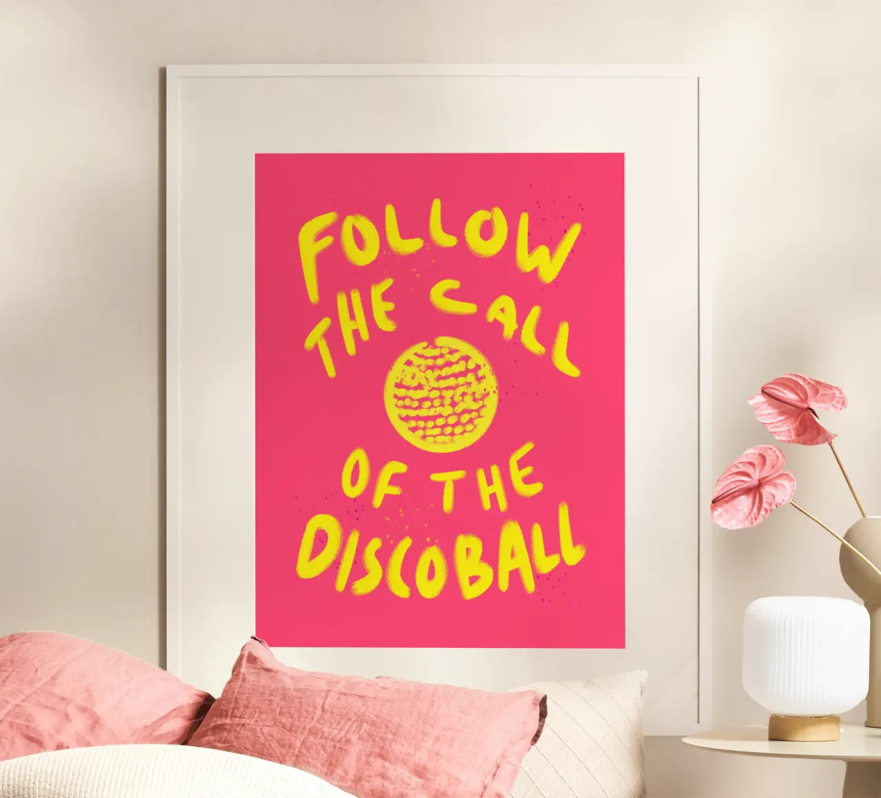 Follow the Call of the Discoball poster con telaio in plastica da Illustration Raissa Oltmanns