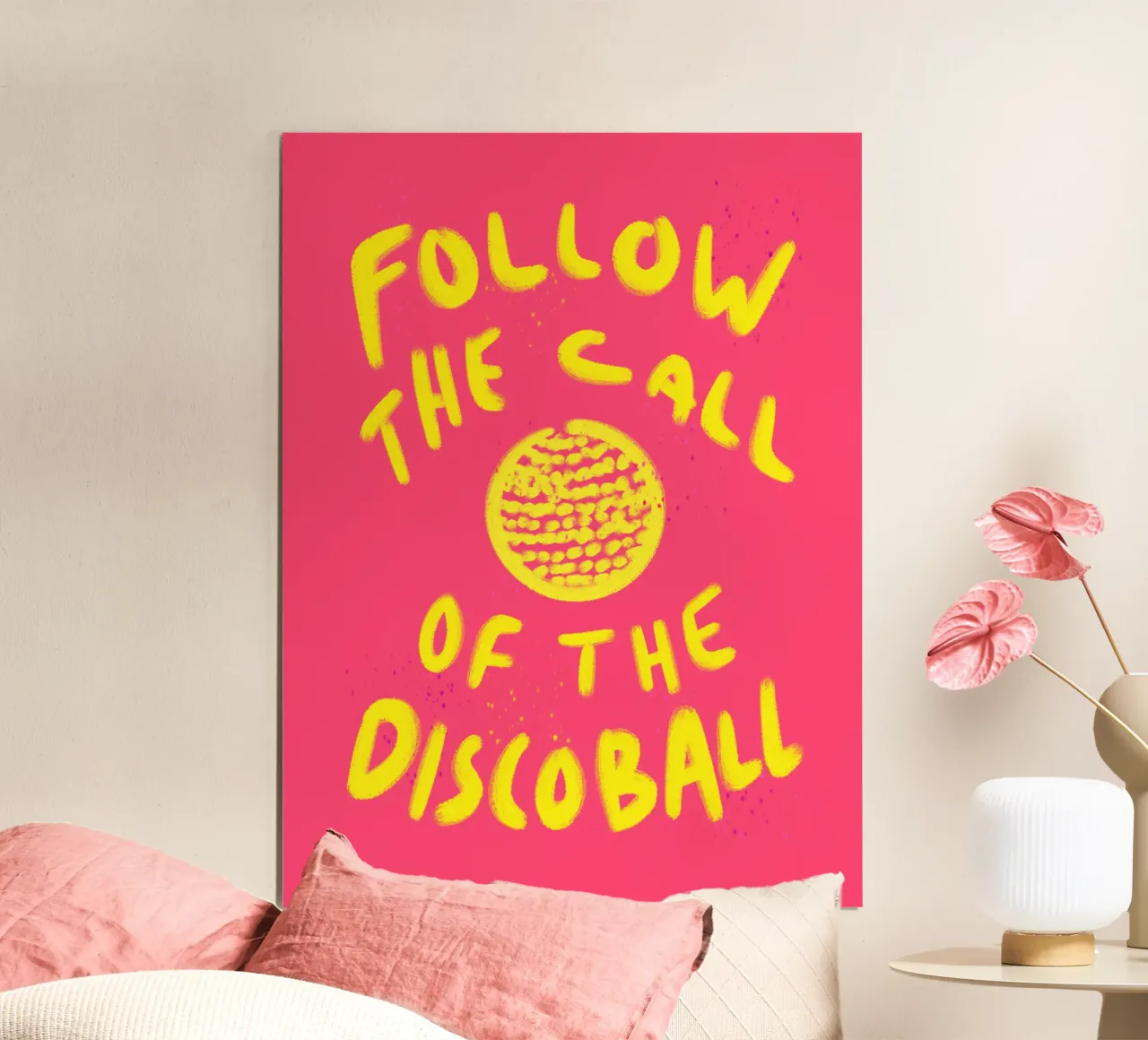 Follow the Call of the Discoball poster con telaio in plastica da Illustration Raissa Oltmanns