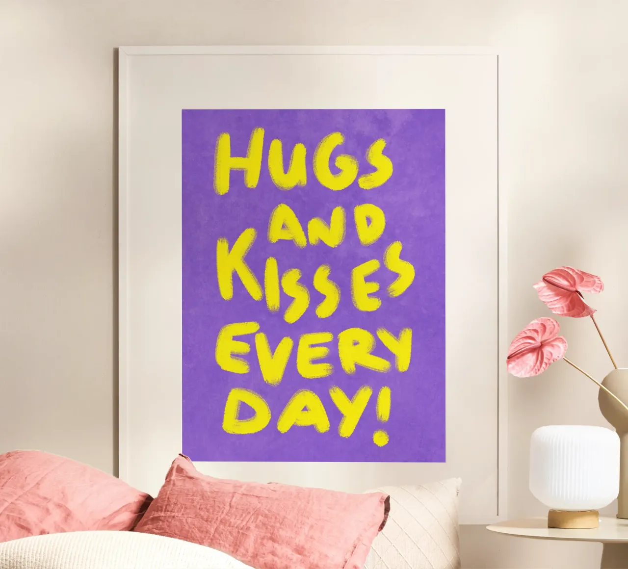 Hugs and Kisses every day - handlettering poster con telaio in legno da Illustration Raissa Oltmanns