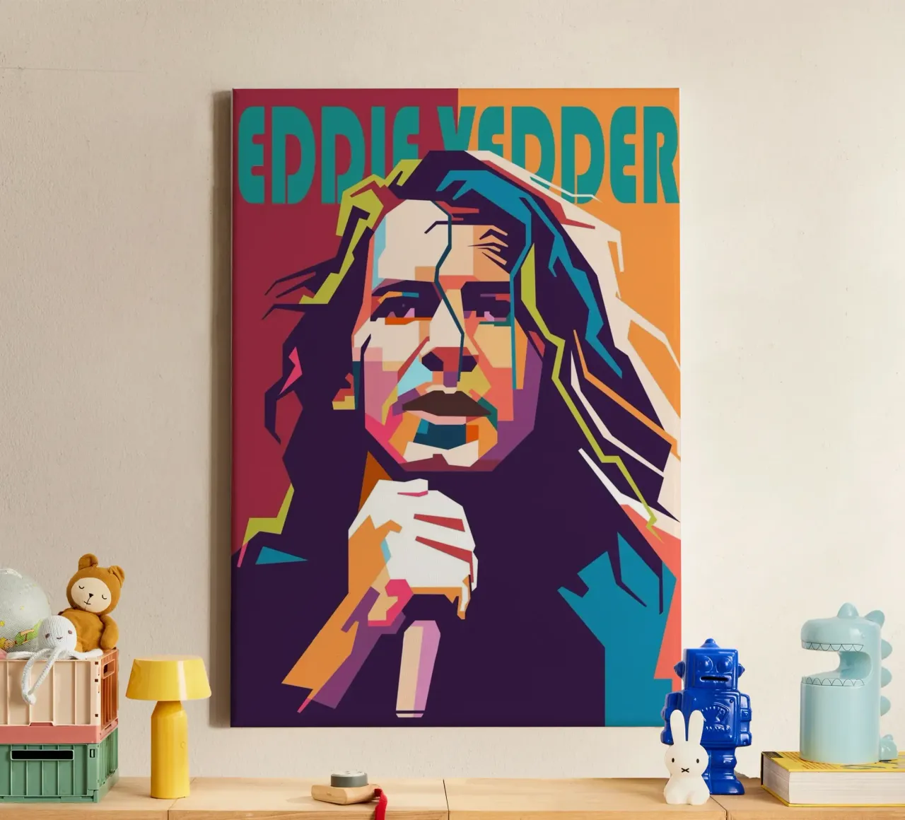 Eddie Vedder pop-art portret canvas met Baklijst van Hantamrata
