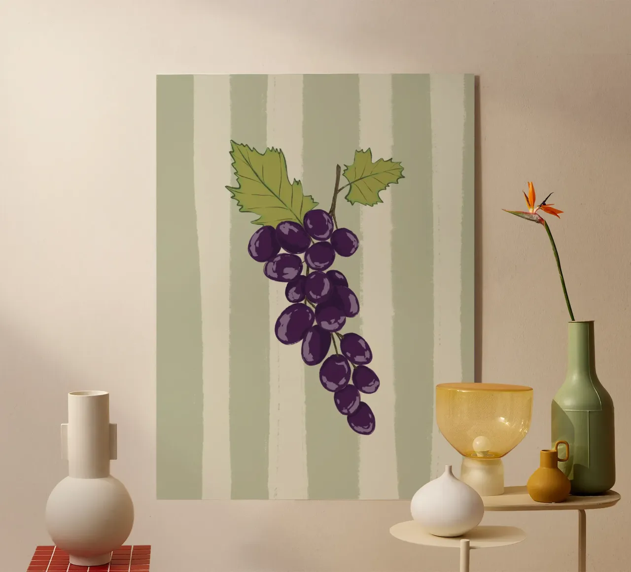 Trauben auf grünen Streifen. Acryl-Glas von Sixmai