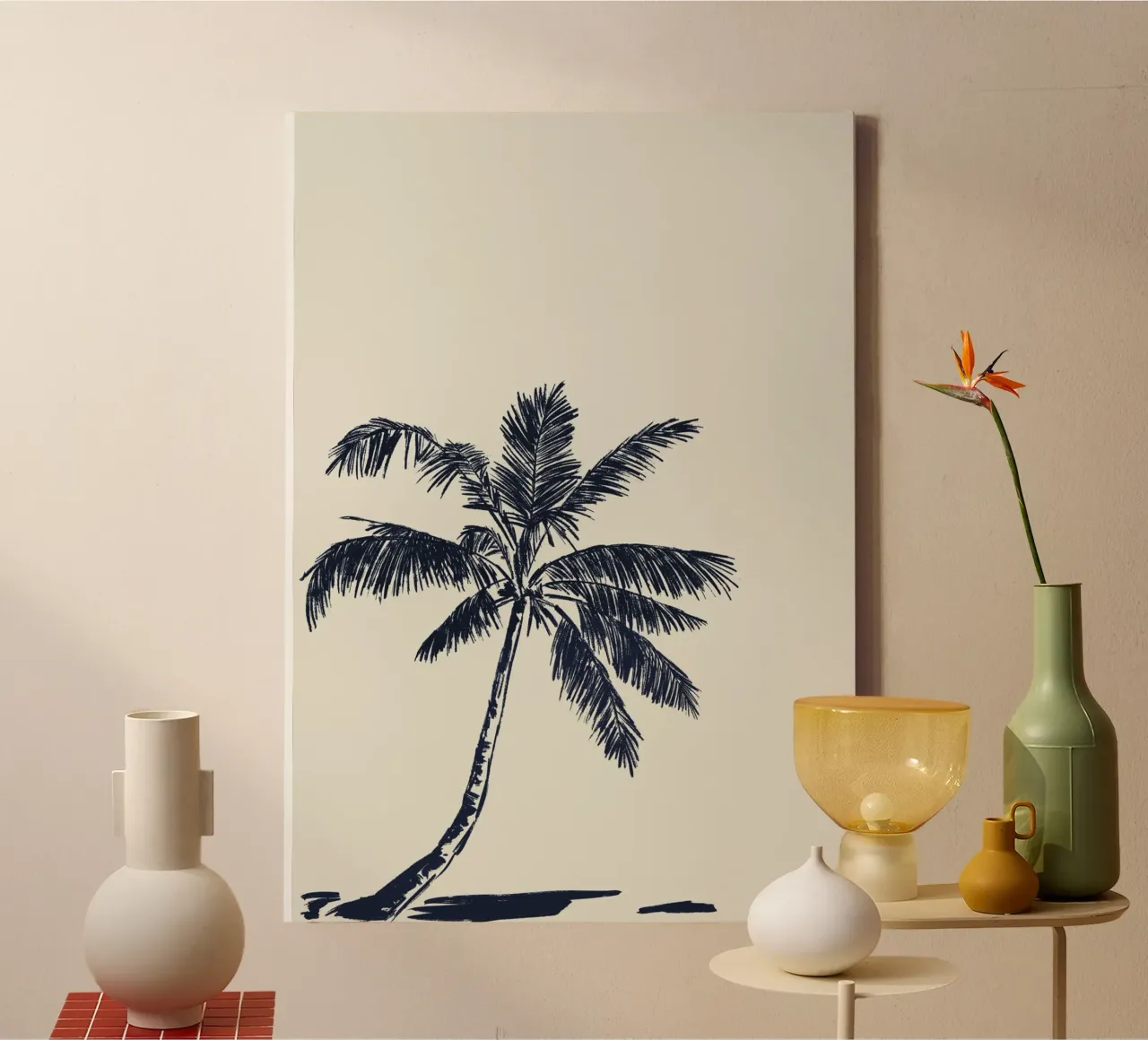 Palm tree line drawing canvas by Sixmai
