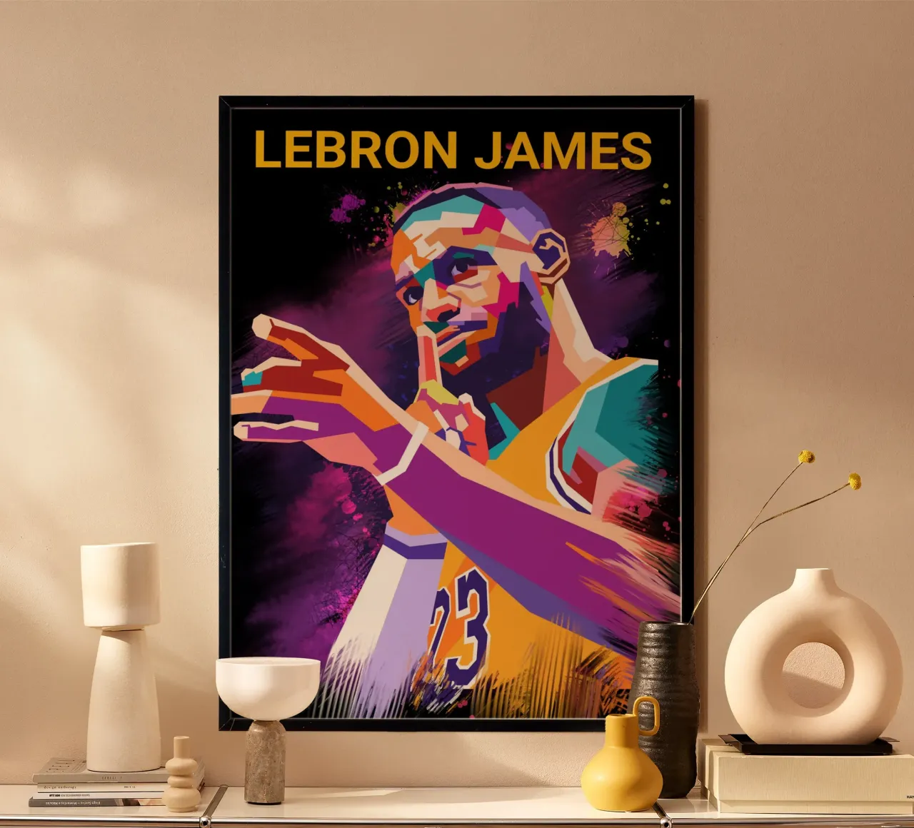 L'iconico giocatore di basket Lebron James poster con telaio in alluminio da Hantamrata