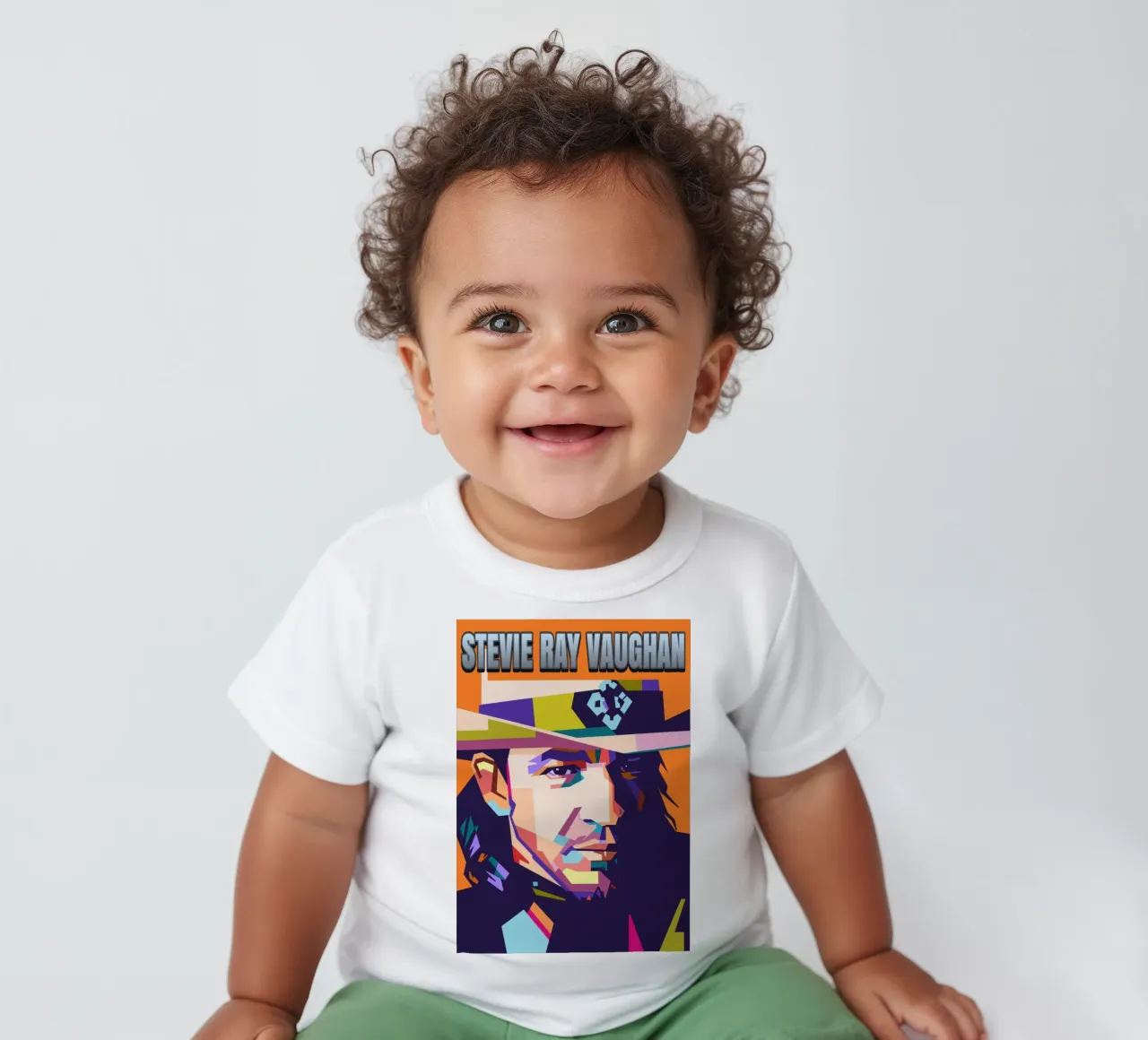 Ritratto pop art di Stevie Ray Vaughan maglietta neonato da Hantamrata
