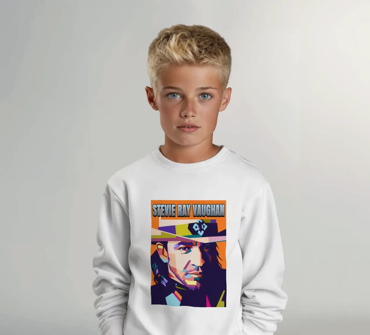 Ritratto pop art di Stevie Ray Vaughan felpa bambino da Hantamrata