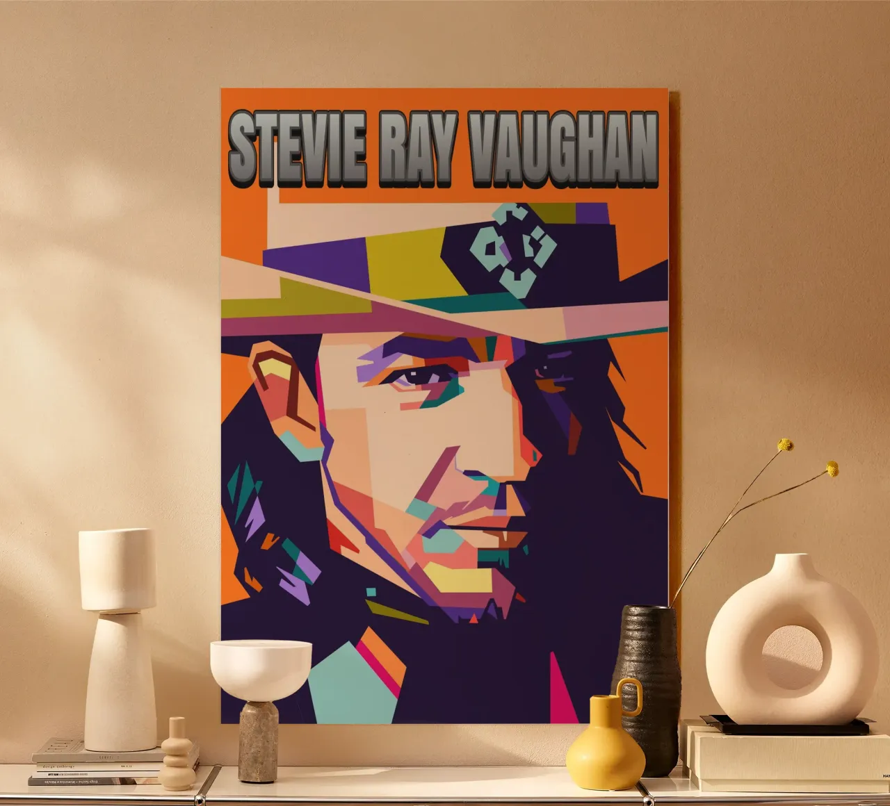 Ritratto pop art di Stevie Ray Vaughan plexiglass da Hantamrata
