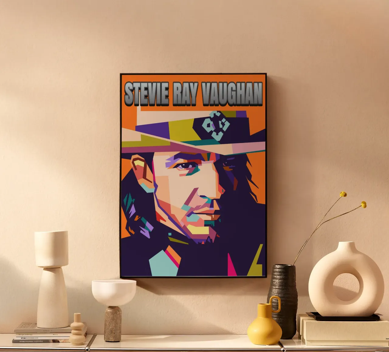 Ritratto pop art di Stevie Ray Vaughan alluminio dibond da Hantamrata