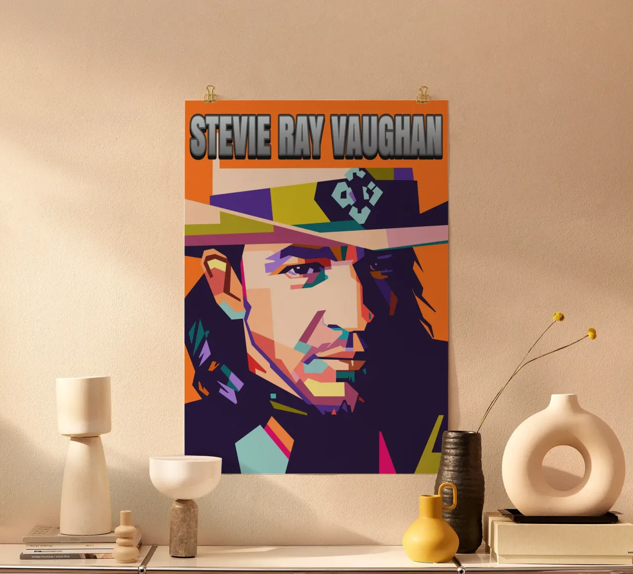 Ritratto pop art di Stevie Ray Vaughan poster con telaio in alluminio da Hantamrata