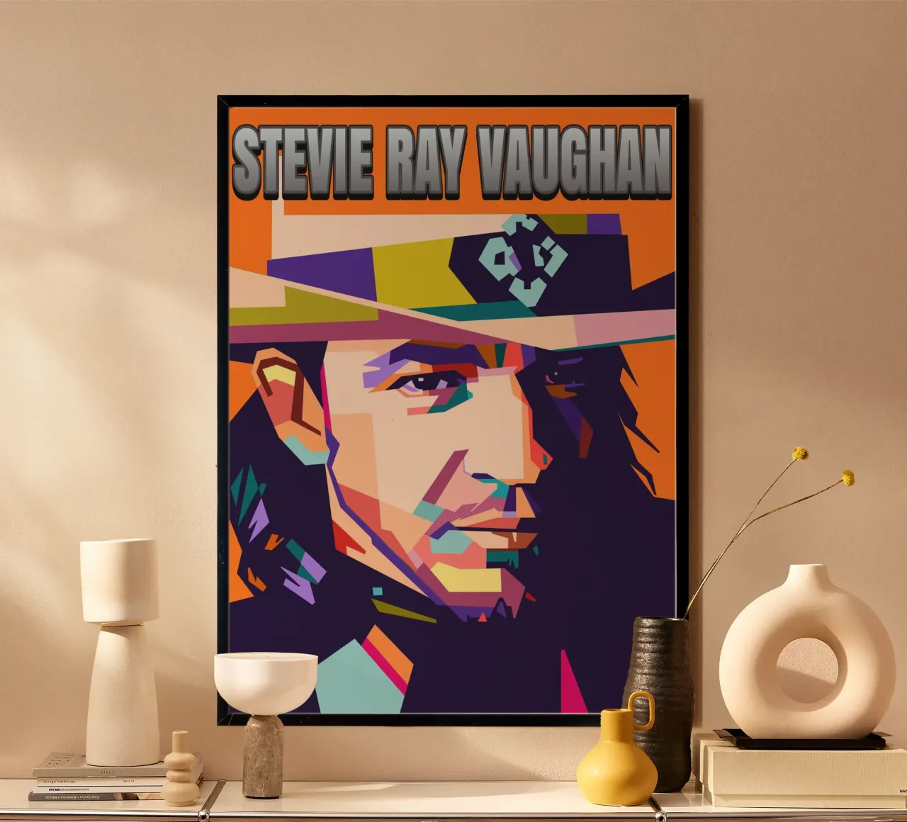 Ritratto pop art di Stevie Ray Vaughan poster con telaio in alluminio da Hantamrata
