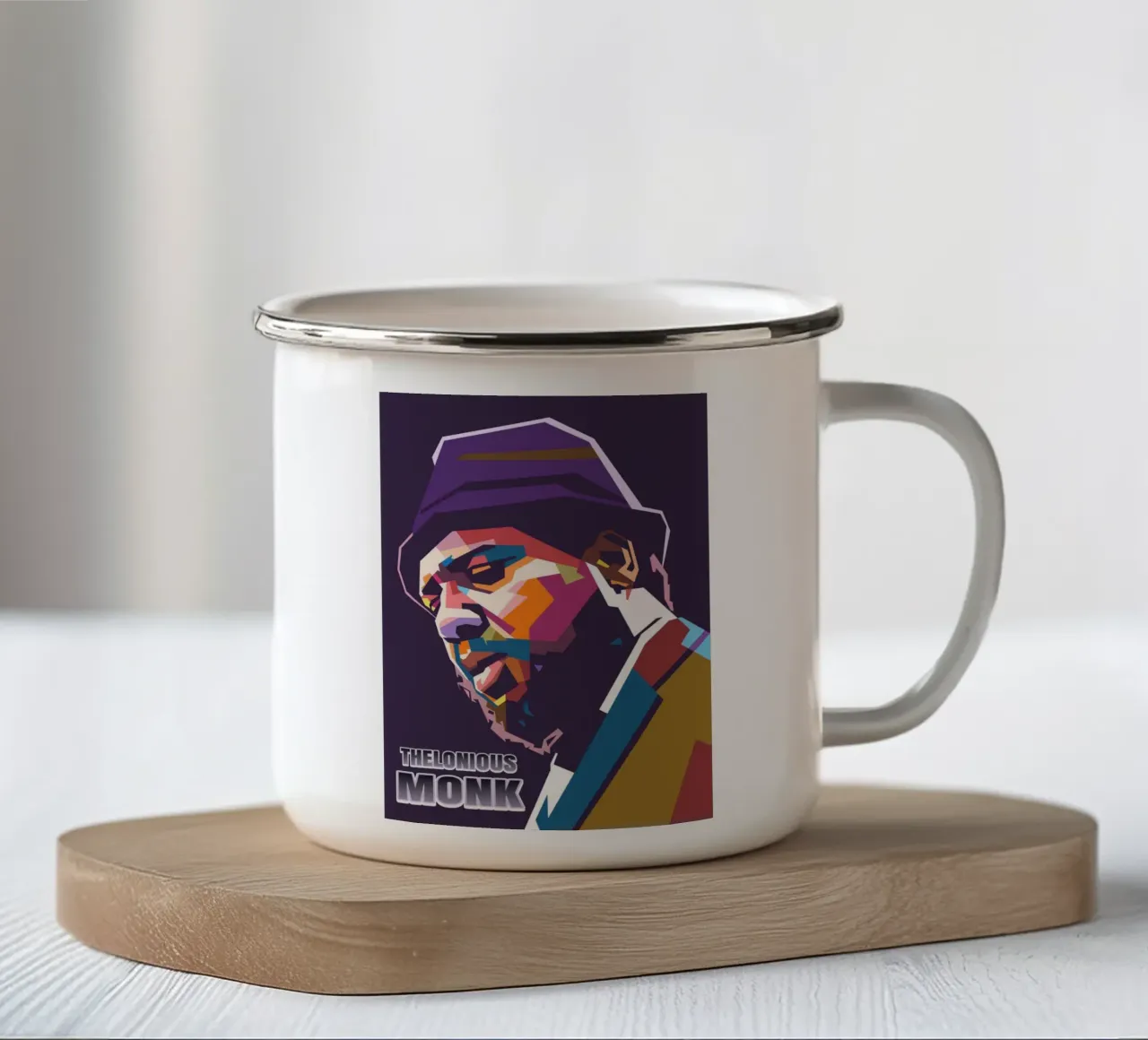 Thelonious Monk Pop-Art-Porträt Emaille Tasse von Hantamrata