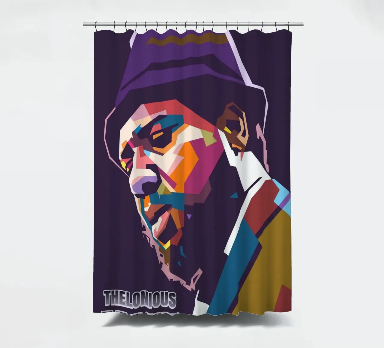 Ritratto pop art di Thelonious Monk tenda da doccia da Hantamrata