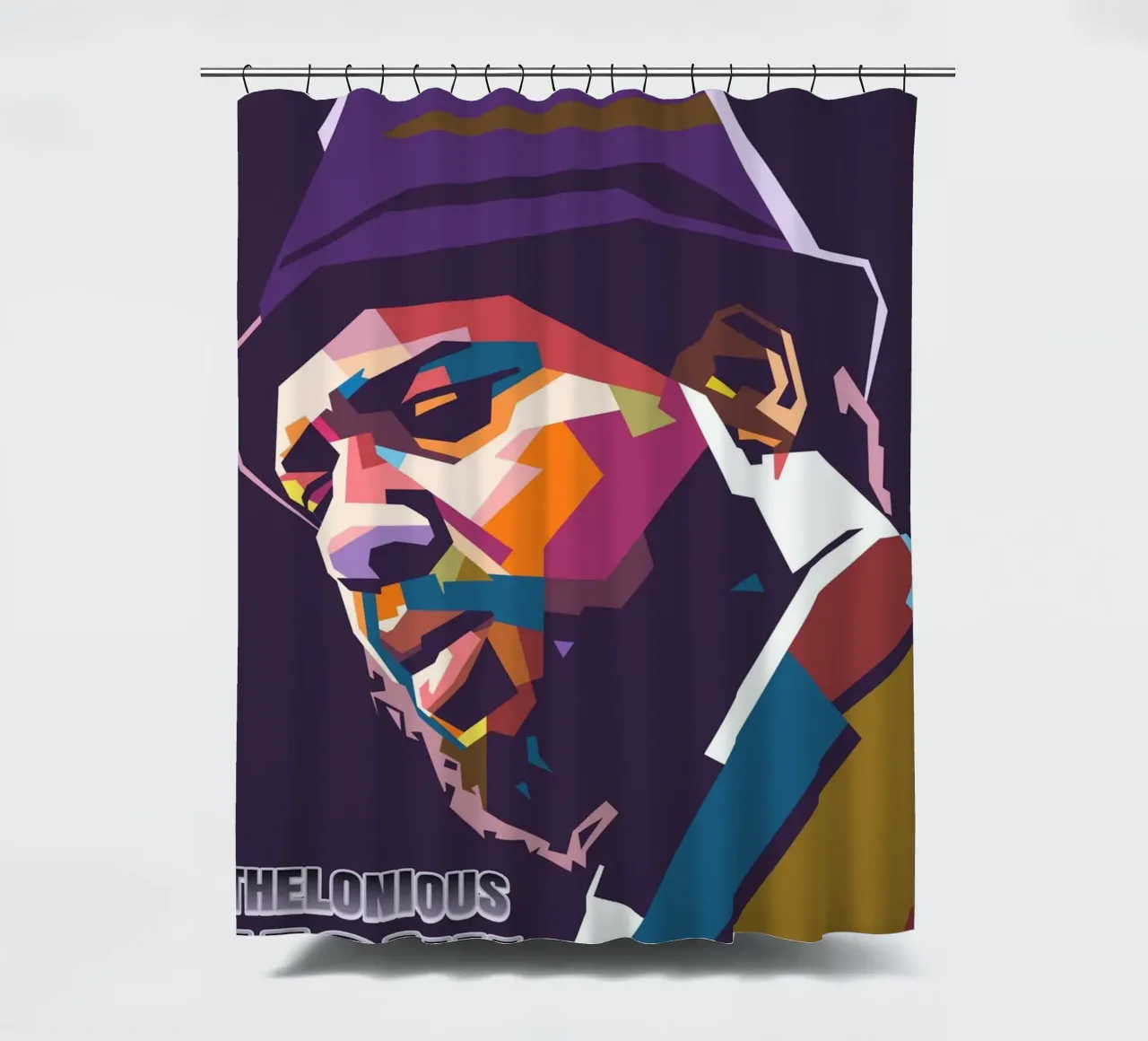 Ritratto pop art di Thelonious Monk tenda da doccia da Hantamrata