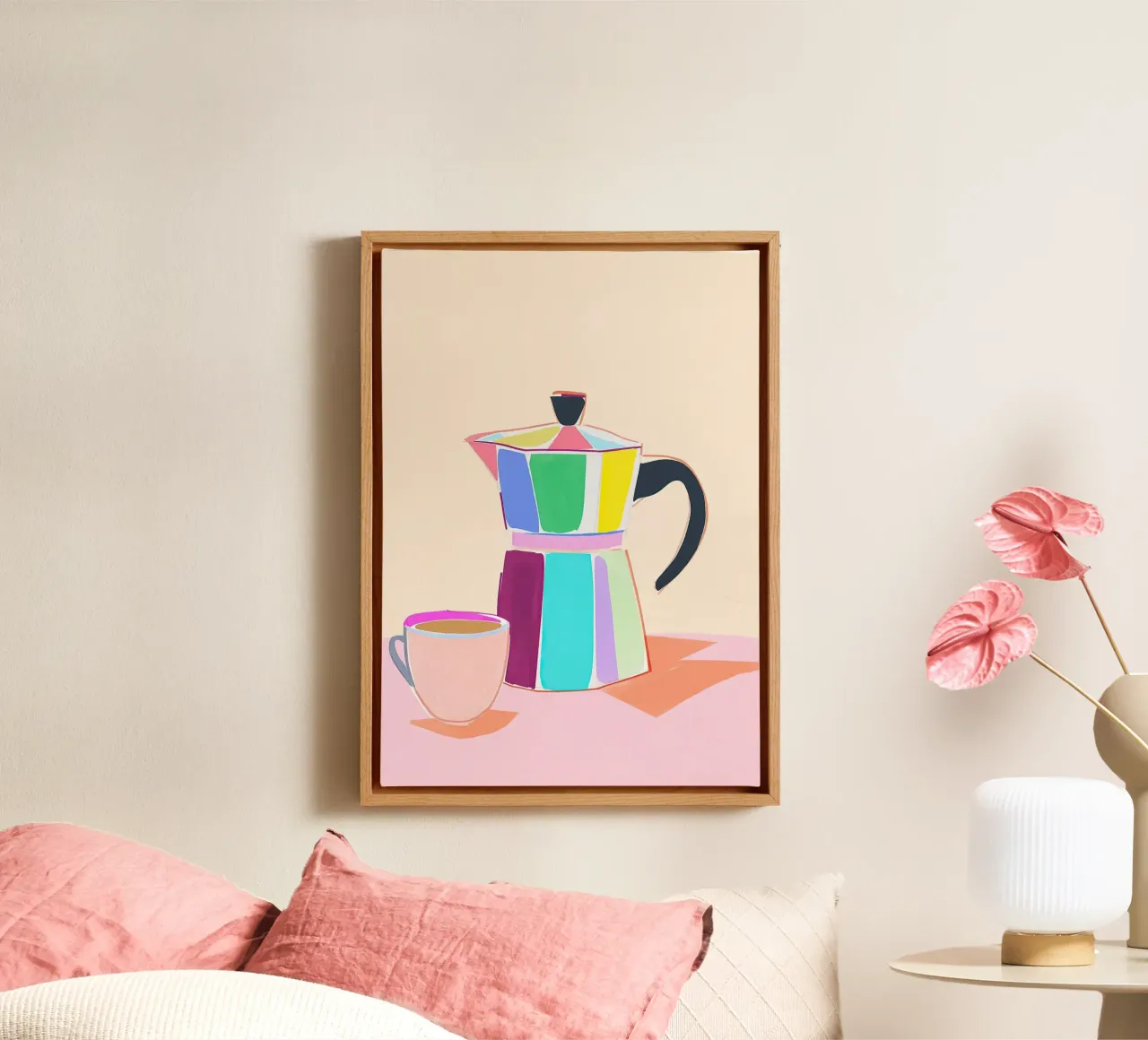 Gioco di colori con il caffè - Flat coffee art tela con Cornice a cassetta da Nikis Art Studio