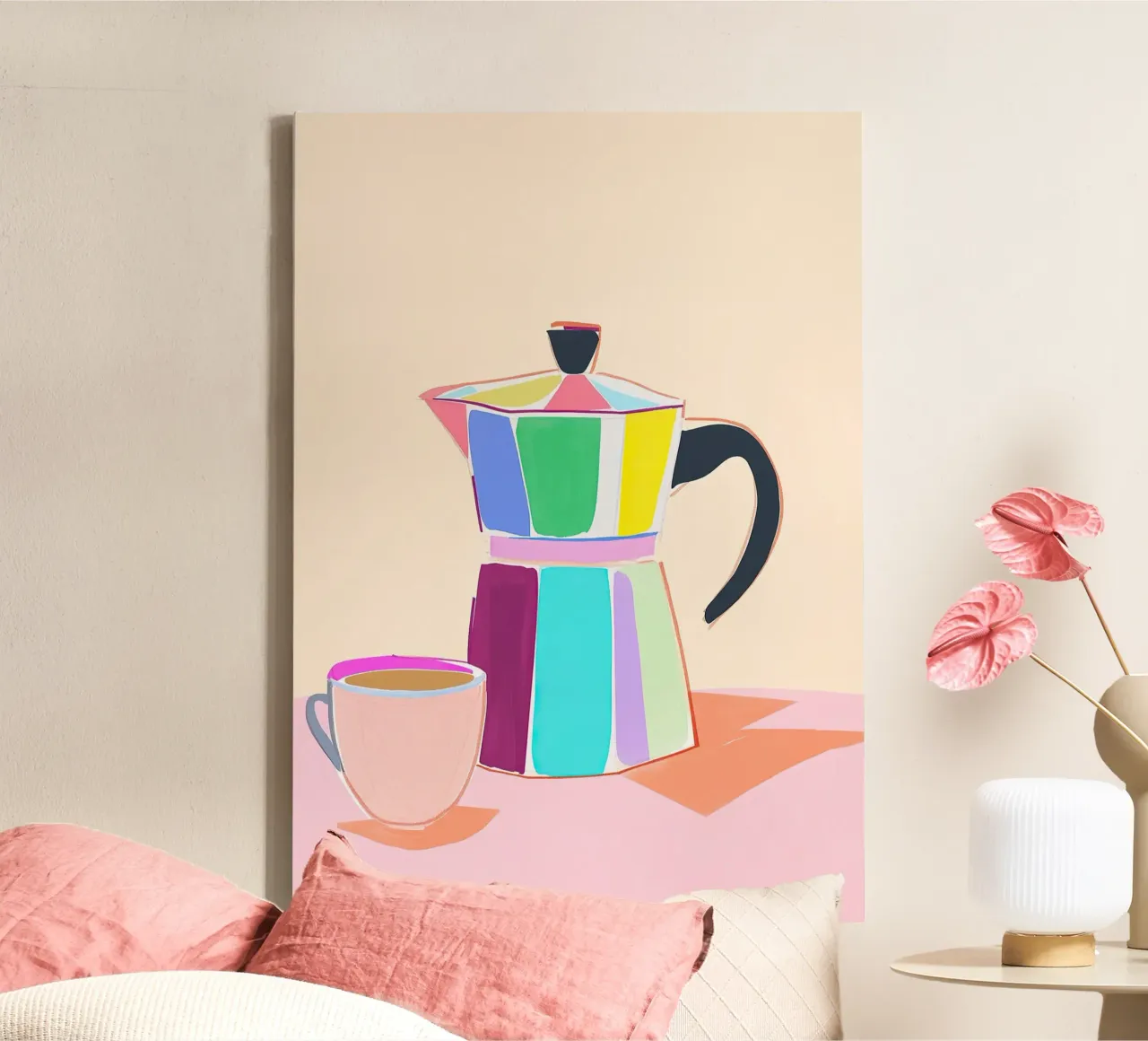 Gioco di colori con il caffè - Flat coffee art tela con Cornice a cassetta da Nikis Art Studio