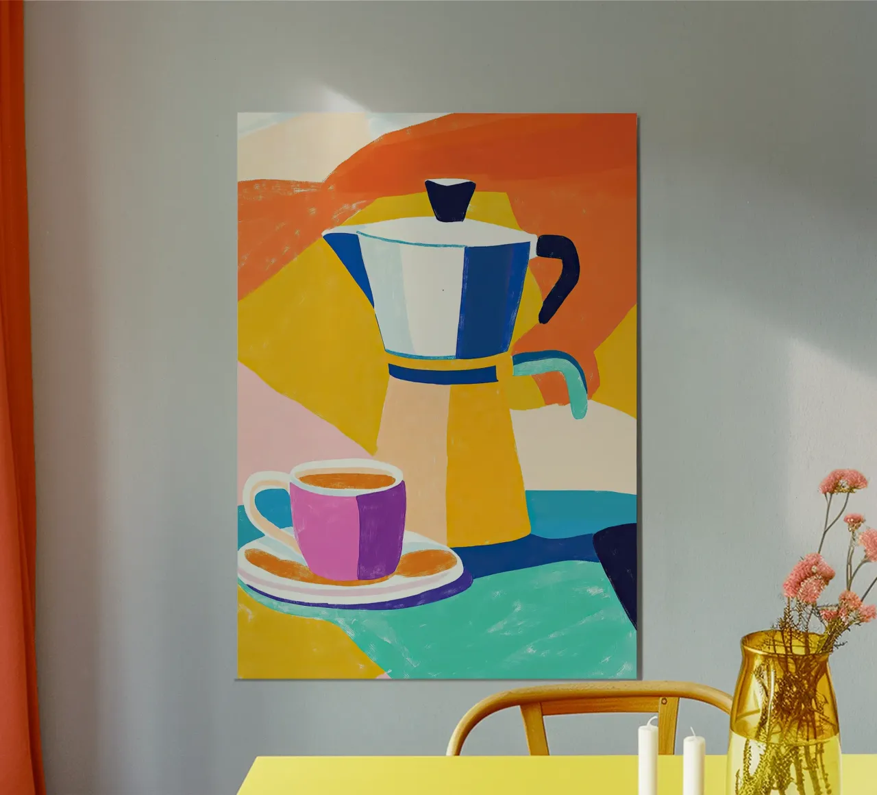 Kaffeekanne im Matisse-Stil – Gouache-Kunst in Pastell Poster von Nikis Art Studio