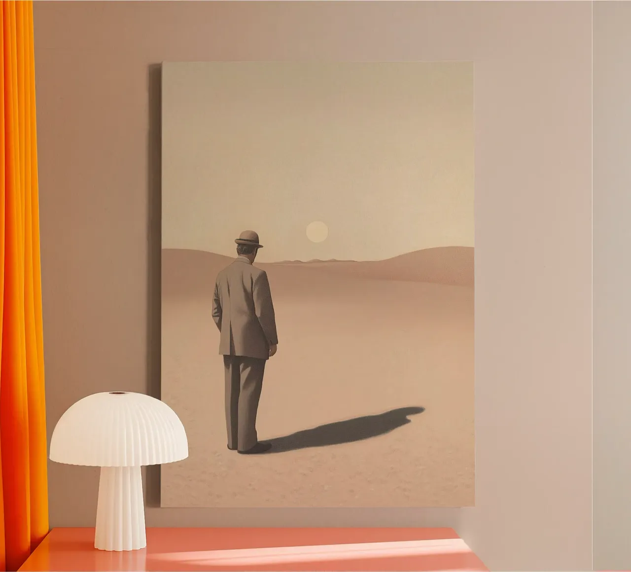 Shadow in the desert - Minimalist scene with man canvas by Nikis Art Studio