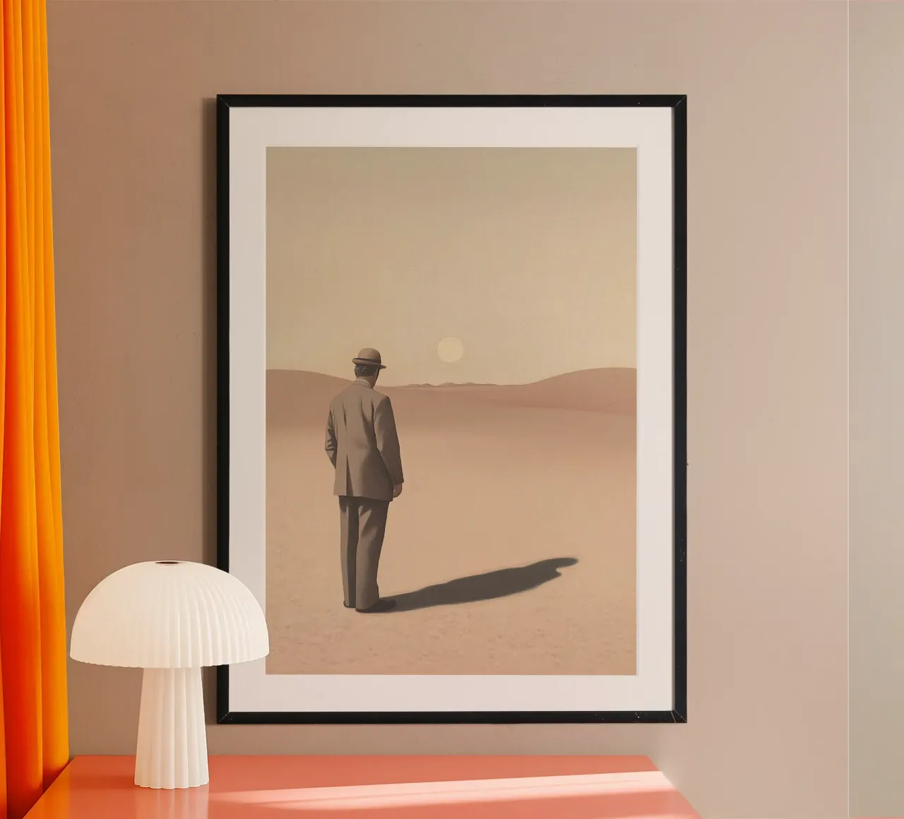 Shadow in the desert - Minimalist scene with man hahnemühle by Nikis Art Studio